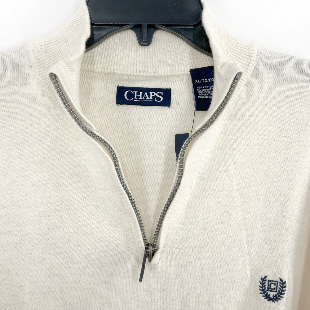 NEW Chaps Men's XL‎ Oatmeal Heather Cotton Cashmere Quarter Zip Pullover Sweater